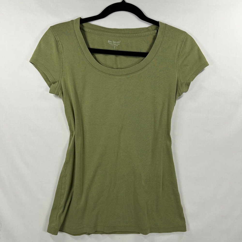 Vintage 2000s Bay Studio Olive Green 100% Pima Cotton Scoop Neck T-Shirt Size S